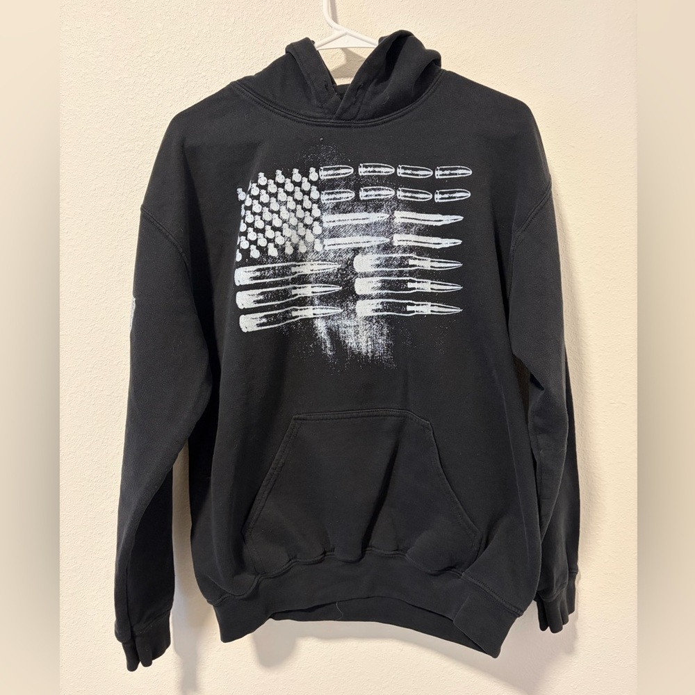 Grunt Style Black Ammo Flag Hoodie - Patriotic 2A Graphic - Medium